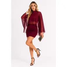 Vestido Feminino  Conjunto Caroline saia dupla com top e tule  manga capa verão 2026 para festa elegante