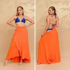 Saia Longa Envelope Feminina Plus Saia Praia Transpassada Babado Longa Pareo Envelope Moda Feminina Plus Size