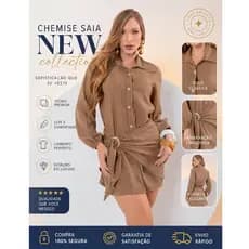 Saída de Praia Feminina Chemise Manga Longa + Saia Lenço com Fivela | Premium Elegante Moda Praia