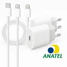 Kit com 2 Carregador iPhone Turbo 20W Tipo-C Rápido iPhone 11 12 13 14 Pro Max XR XS X 8 Plus