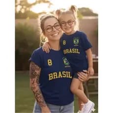 Kit Camisetas Mãe e Filha Brasil Copa do Mundo 2026 Hexa Camiseta Look Combinando Blusa Premium