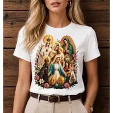 Camiseta virgem SANTAS realista MARIA SANTA NOSSA SENHORA CATÓLICA Oferta Limitada