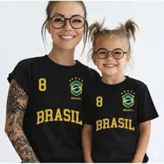 Kit tal Mãe tal Filha Camiseta estampada Brasil composto Copa Do Mundo 100% Algodão Premium DTF Look Familia Torcedora