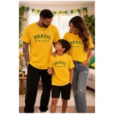 Camiseta Copa Familia Camisa Brasil Hexa Adulto e Infantil Blusa 100% Algodão Premium