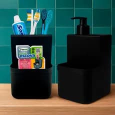 Dispenser de Sabonete líquido + Porta escovas de dentes - Kit organização e Higiene para Banheiro.