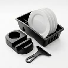 Kit Pia 3 Peças Escorredor de Pratos Plástico Compacto para Cozinha Porta Detergente Rodinho de pia