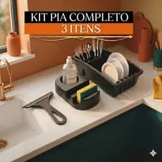 Kit Pia Escorredor de Pratos Plástico Compacto para Cozinha Porta Detergente Rodinho de pia