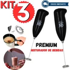 KIT 03 Mini Mixer Misturador Elétrico Portátil Sem Fio Para Bater Bebidas Frias e Quentes Aço Inox