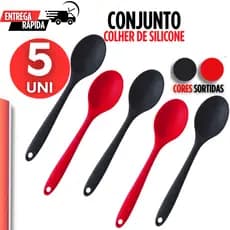 Conjunto 5 Colheres de Silicone Arroz Ideal para Cozinha, Restaurante e Panelas Antiaderentes