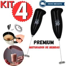 KIT 04 Mini Mixer Misturador Elétrico Portátil Sem Fio Para Bater Bebidas Frias Quentes em Aço Inox
