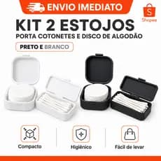 Kit 2 Estojos Porta Cotonetes e Disco de Algodão Organizador Viagem Necessaire Higiene Pessoal