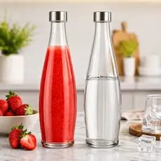 Garrafa de Geladeira Vidro Transparente 1 Litro Água Suco com Tampa Inox