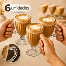 Jogo Com 6 Peças Canecas Xícara 190ml Capuccino Nespresso Café Em Vidro Elegante