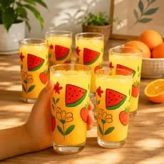 Jogo 6 Copos Long Drink Red Fruits 255Ml Vidro Multiuso Varias Estampas Água Suco e Drinks