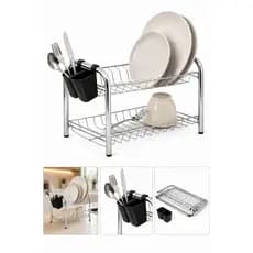 Escorredor de Louça Duplo 12 Pratos Aço Inox Suporte para Talheres Cozinha Pia Desmontável
