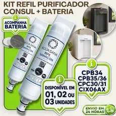 KIT REFIL + BATERIA PURIFICADOR CONSUL FILTRO CPB33 CPB34 CPB35 CPB36 CPC30 CPC31 CIX06AX COMPATÍVEL