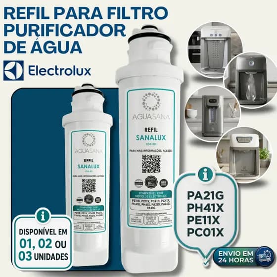 REFIL PURIFICADOR ELECTROLUX ACQUA PURE COMPATÍVEL FILTRO PA21G PA31G PA26G PE11X PE11B PC41B PC41XX