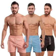 Kit com 3 Short linho Bermuda Mauricinho sarja colorida qualidade premium curto