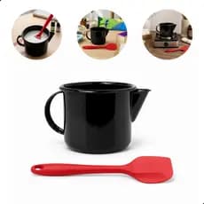 Kit Caneca Chaleira Esmaltada Com Bico + Espátula Silicone Saboaria Sabonete Faça seu Sabonete e sua Vela em Casa