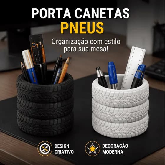 Porta Canetas Pneu Decorativo Organizador Mesa Escritório Home Office