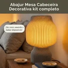 Abajur Mesa Cabeceira Luminária Design Nórdico Cúpula Âmbar ou Branca | Quarto Sala Escritório