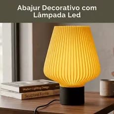Luminária Abajur De Mesa Com Cúpula Plissada Minimalista 110V/220V Quarto Sala Escritório Ambar e Branca