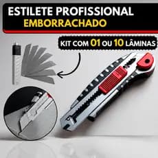 Kit Estilete Profissional Metal Emborrachado + Lamina 18mm de Aço Afiado Cortante Recarregador Automático