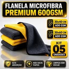 Kit 05 Pano Flanela Microfibra Automotiva 600GSM Premium Para Lavagem polimento de Carro
