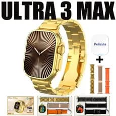 Smartwatch Ultra 3 MAX Gold Relógio Inteligente Sem Fio Smartwatch Bluetooth Call Homens Mulheres Esporte Série