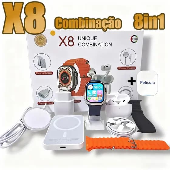 Smartwatch 2026 Novo X8 2.2 Polegadas Para IOS Android Completo 7 em 1 I15 TWS