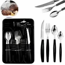 Jogo De Talheres 24 Peças Com Suporte Organizador SNH27 Snel Home Cor: Preto