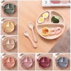 Conjunto de 3 Peças de Utensílios de Silicone para Bebês, Utensílios de Alimentação Coloridos para Crianças com Colher e