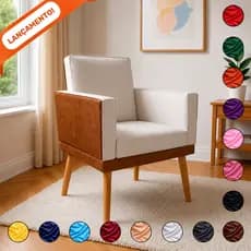 Poltrona para Sala Decorativa Lis Corino Peroba e Suede Aninha Poltronas