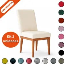 Kit 02 Cadeiras Para Sala de Jantar Ana Estofada Base Madeira Reforçada Aninha Poltronas