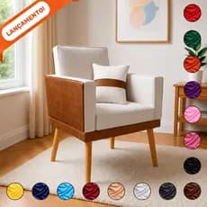 Poltrona para Sala Decorativa Lis com Almofada Corino Peroba e Suede Aninha Poltronas