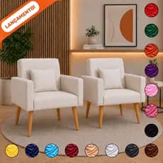 Kit 02 Poltronas para Sala Decorativa Nina com Almofada Pés Palito Suede Aninha Poltronas