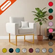 Poltrona Decorativa Para Sala Annita Base de Ferro Dourada Com e Sem Almofada Suede Aninha Poltronas