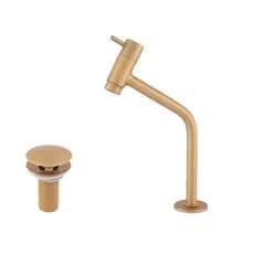 Kit Torneira Lavatório Link Baixa Dourado + Válvula Click – Elegância e Praticidade
