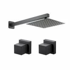 Chuveiro Piscina 20x20cm Preto Fosco  + 2 Acabamentos P Registro  Metal Deca