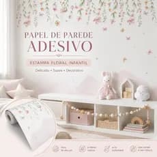Papel De Parede Adesivo Jardim Flores Coloridas Suspenso Aquarelado Lavável