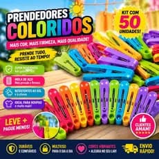 Kit 50 Prendedores de Roupas Pregadores de Plástico COLORS Colorido Para Roupas Resistente Reforçado