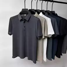 Camiseta Masculina De Secagem rápida Seda Gelo Simples Manga Curta Solta Escritório De Negócios Versátil Gola Polo