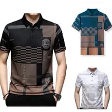 Verão Lapela Masculina Nova Impressa Respirável Moda De Manga Curta Camiseta Polo Diária casual Esportes Camisa
