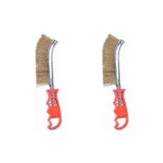 Kit 02 Escova Manual De Aço Latonado Com Cabo De Plástico Limpeza pesada Churrasqueira