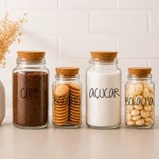 Kit 4 Potes de Vidro com Tampa de Cortiça | 2 Potes 810 ml + 2 Potes 600 ml para Mantimentos