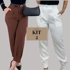 Kit 2 Calças Alfaiataria Feminina Modelo Cenoura – Social e Casual