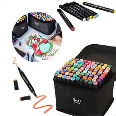 Kit 24/36/48/60 Cores De Canetinhas Escolar Desenho Ponta Dupla Com Estojo Cores Bolsa Preta Touch