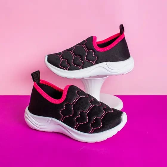 Tênis Calce Fácil Infantil Menina Casual Bordado Slip On Leve Macio Confortável Dia a Dia Promoção