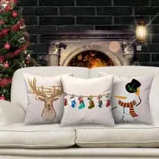 Kit 3 Capas de Natal Para Almofadas 45x45 Estampas Rena Boneco de Neve