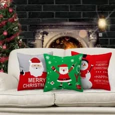 Kit 3 Capas de Natal Para Almofadas 45x45 Estampas Papai Noel Boneco de Neve